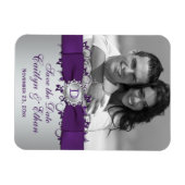 Paarse, zilveren bloemenkorf Bewaar de datum Fotom Magneet (Horizontaal)