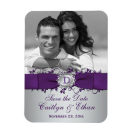 Paarse, zilveren bloemenkorf Bewaar de datum Fotom Magneet