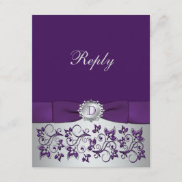 Paarse, Zilveren Bloemenrol Bruiloft Antwoord Kaar