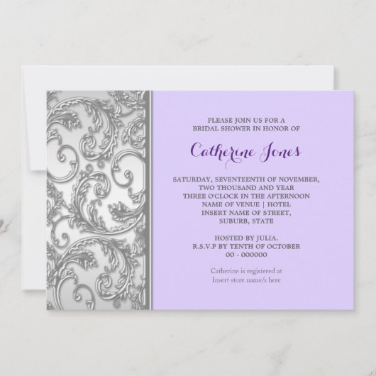 Paarse zilveren bloemenspiraal kaart (Voorkant)