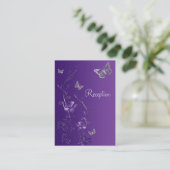 Paarse, zilveren bloemenvlinders behuizing Kaart (Staand voorkant)