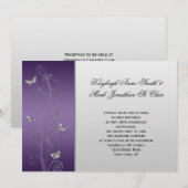 Paarse zilveren bloemenvlinders bruiloft kaart (Voorkant / Achterkant)