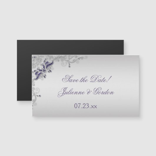 Paarse zilveren bloemenwervelingen bewaren de dat (Voorkant / Achterkant)