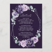Paarse Zilveren Bloemige Geometrische Trouwdetails Informatiekaartje (Voorkant)