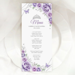 Paarse zilveren bloemige Quinceanera Menu