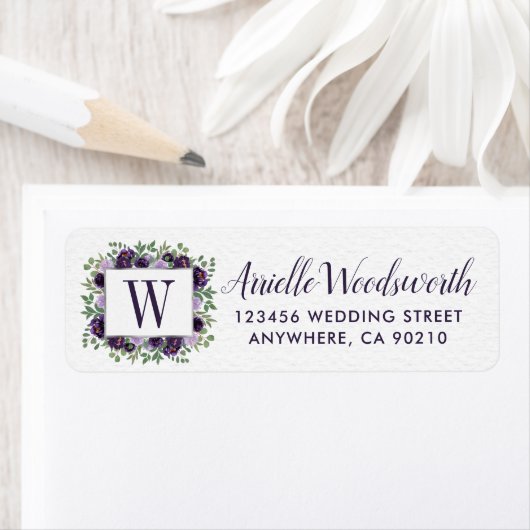 Paarse zilveren bloemige Waterverf eucalyptus brui Etiket (Insitu)