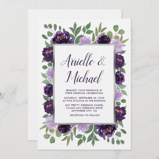 Paarse zilveren bloemige Waterverf eucalyptus brui Kaart (Voorkant / Achterkant)