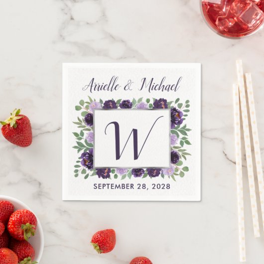 Paarse zilveren bloemige Waterverf eucalyptus brui Servet (Insitu)