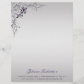  Paarse zilveren bloemmoerassen Letterkop Persoonlijk Briefhoofd (Voorkant)