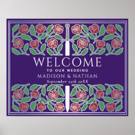 Paarse Zilveren Bloemstuk Koninklijk Trouw Welkom  Poster