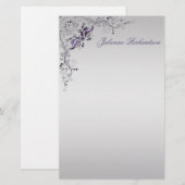  Paarse zilveren bloemwervelingen briefpapier (Voorkant / Achterkant)