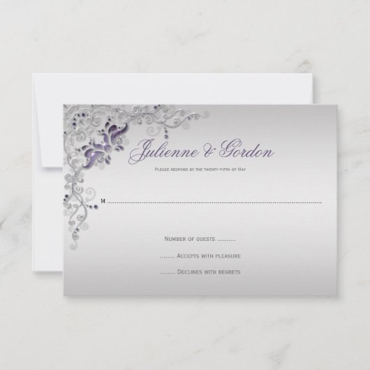  Paarse Zilveren Bloemwervelingen RSVP (Voorkant)