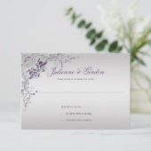  Paarse Zilveren Bloemwervelingen RSVP Kaartje (Staand voorkant)