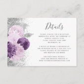 Paarse zilveren bloemwit bruiloft details informatiekaartje (Voorkant)