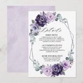Paarse Zilveren Bloesems Geometrische Trouwdetails Informatiekaartje (Voorkant / Achterkant)