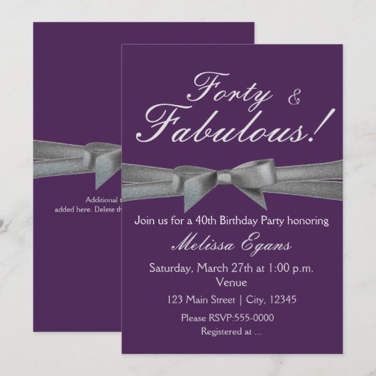 Paarse & Zilveren Boog Feest Evenement Uitnodiging (Voorkant / Achterkant)