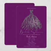 Paarse zilveren botanische bladeren jurk Vrijgezel Kaart (Voorkant / Achterkant)
