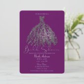 Paarse zilveren botanische bladeren jurk Vrijgezel Kaart (Staand voorkant)