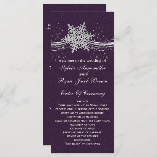 paarse zilveren bruiloft programma's theelengte (Voorkant / Achterkant)