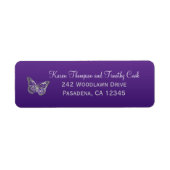 Paarse, zilveren Butterfly Return Address Label (Voorkant)