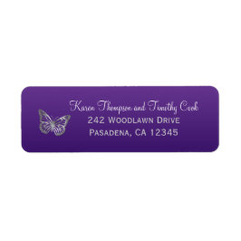 Paarse, zilveren Butterfly Return Address Label