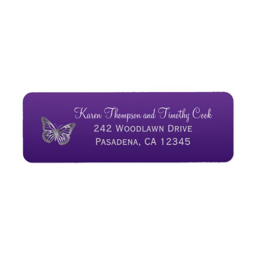 Paarse, zilveren Butterfly Return Address Label (Voorkant)