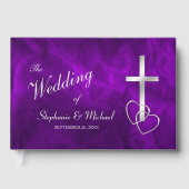 Paarse zilveren Christelijk kruis bruiloft Gastenboek (Voorkant)