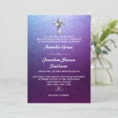 Paarse zilveren Christelijk kruis bruiloft Kaart (Staand voorkant)