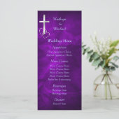 Paarse Zilveren Christelijk Kruis Bruiloft Menu (Staand voorkant)