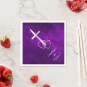Paarse zilveren Christelijk kruis bruiloft Servetten (Insitu)