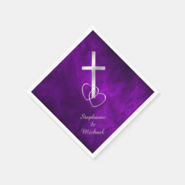 Paarse zilveren Christelijk kruis bruiloft Servetten