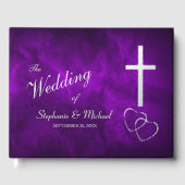 Paarse Zilveren Christelijk Kruis Harten Bruiloft Gastenboek (Voorkant)