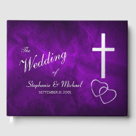 Paarse Zilveren Christelijk Kruis Harten Bruiloft Gastenboek