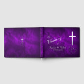 Paarse Zilveren Christelijk Kruis Harten Bruiloft Gastenboek (Volledig)