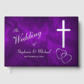 Paarse Zilveren Christelijk Kruis Harten Bruiloft Gastenboek (Voorkant)
