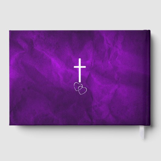 Paarse Zilveren Christelijk Kruis Harten Bruiloft Gastenboek (Achterkant)