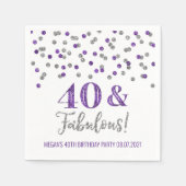 Paarse zilveren Confetti 40 en fantastische verjaa Servet (Voorkant)