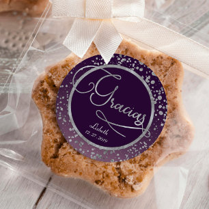 Paarse Zilveren Confetti Gracias Glam Cadeau Dank  Ronde Sticker