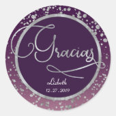 Paarse Zilveren Confetti Gracias Glam Cadeau Dank  Ronde Sticker (Voorkant)