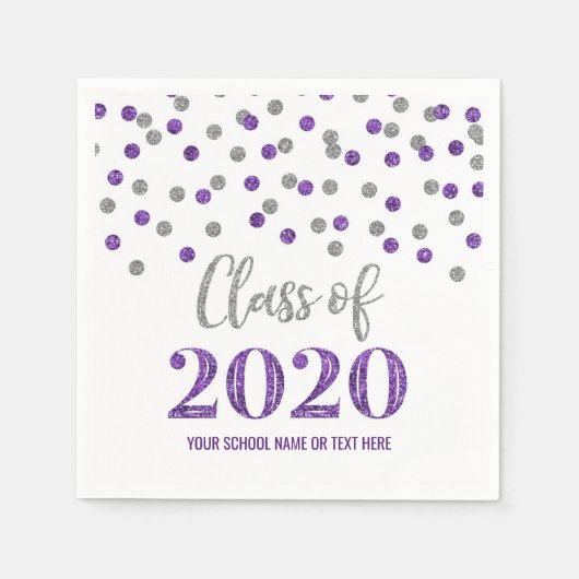 Paarse zilveren Confetti Klasse van 2020 Afstudere Servet (Voorkant)