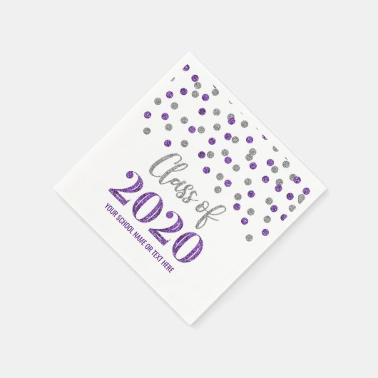 Paarse zilveren Confetti Klasse van 2020 Afstudere Servet (Hoek)