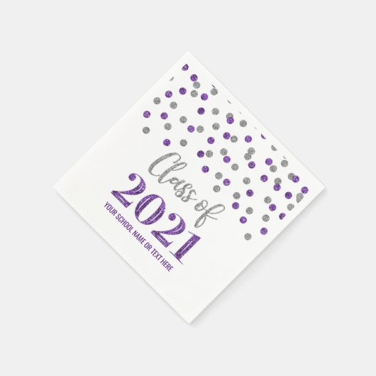 Paarse zilveren Confetti Klasse van 2021 Afstudere Servet (Hoek)