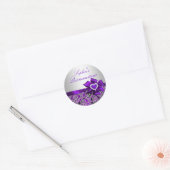 Paarse & Zilveren Damask Quinceanera Sticker (Envelop)