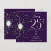 Paarse & Zilveren Diamant 25 25e Verjaardagsfeestj Kaart (Voorkant / Achterkant)