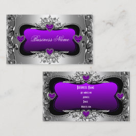 Paarse Zilveren Diamanten Afbeelding Harten Elegan Visitekaartje