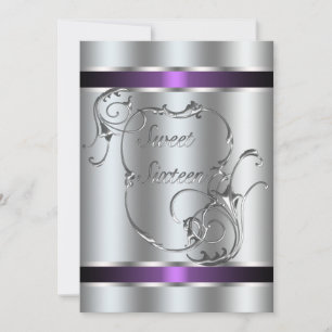 Paarse Zilveren Draai Elegante Sweet Sixteen Kaart