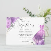 Paarse zilveren dress & Roos Butterfly 60th Birthd Kaart (Staand voorkant)