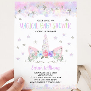 Paarse Zilveren Eenhoorn Baby Shower Kaart