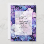 Paarse, zilveren en blauwe bloemenbruiloft kaart (Voorkant)