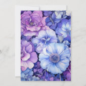 Paarse, zilveren en blauwe bloemenbruiloft kaart (Achterkant)